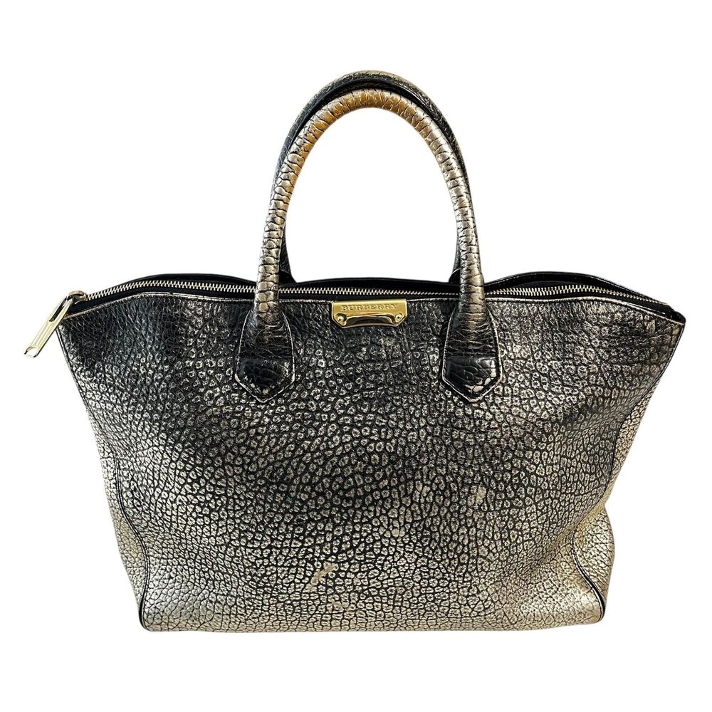 Burberry Leather Purse Calf Grain Satchel Bag Gold Metallic Animal Ombre Tote